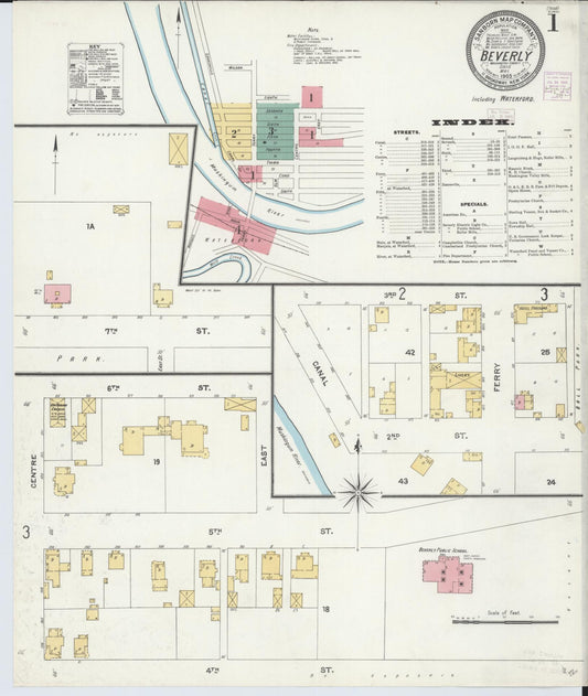 Sanborn Fire Insurance Map from Beverly, Washington County, Ohio (1905), Sheet #0001 - Historic Sanborn Fire Insurance Map Print, vintage old map wall art, antique decor, genealogy gift, Ohio Ohio map