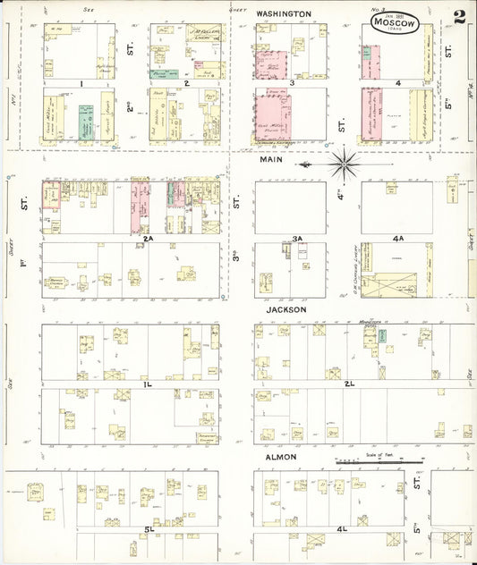 Sanborn Fire Insurance Map from Moscow, Latah County, Idaho (1891), Sheet #0002 - Historic Sanborn Fire Insurance Map Print, vintage old map wall art, antique decor, genealogy gift, Idaho Idaho map