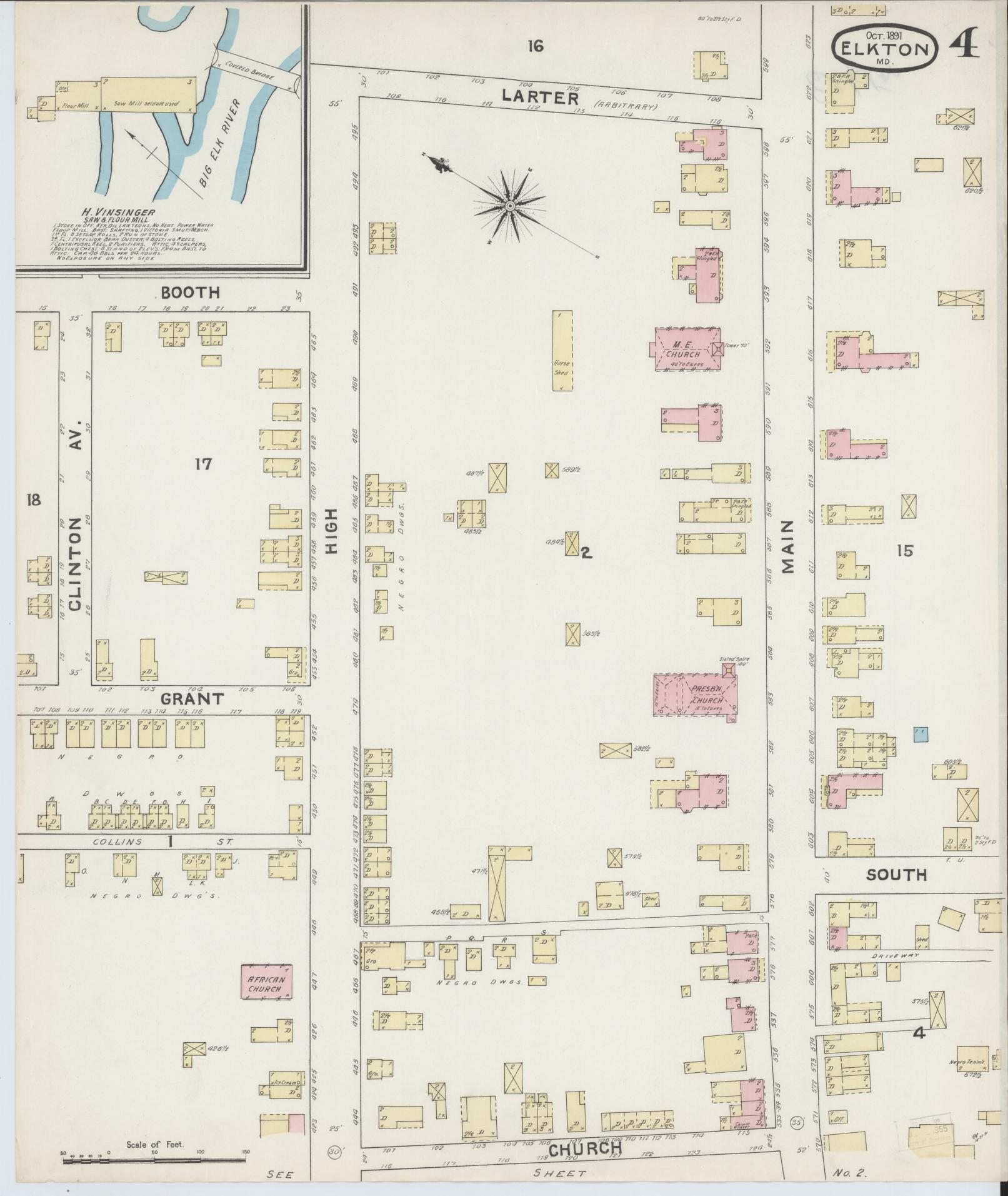 Cecil, Maryland - 1891 - Sanborn Fire Insurance Map, Sheet #0004 - Historic Sanborn Fire Insurance Map Print, Cecil Maryland 1891 0004 vintage old map wall art