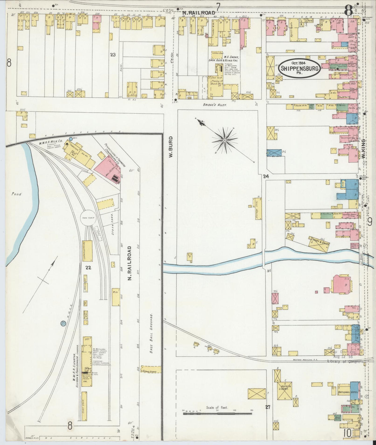 Sanborn Fire Insurance Map from Shippensburg, Cumberland And Franklin Counties, Pennsylvania (1904), Sheet #0008 - Historic Sanborn Fire Insurance Map Print, vintage old map wall art, antique decor, genealogy gift, Counties Pennsylvania map