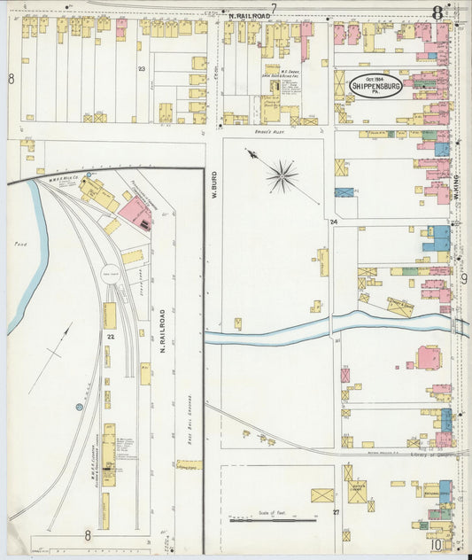 Sanborn Fire Insurance Map from Shippensburg, Cumberland And Franklin Counties, Pennsylvania (1904), Sheet #0008 - Historic Sanborn Fire Insurance Map Print, vintage old map wall art, antique decor, genealogy gift, Counties Pennsylvania map