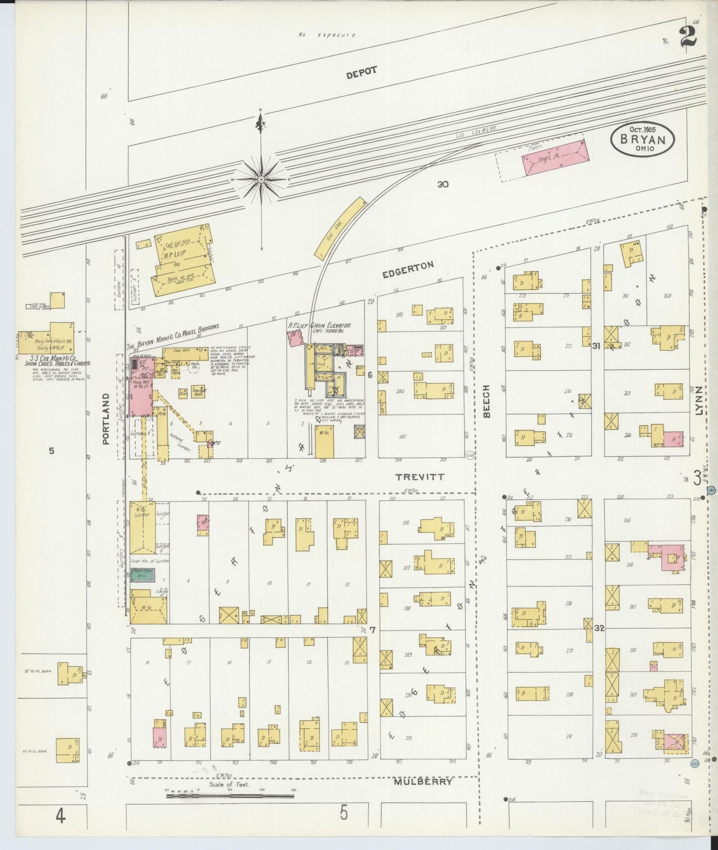 Sanborn Fire Insurance Map from Bryan, Williams County, Ohio (1905), Sheet #0002 - Historic Sanborn Fire Insurance Map Print, vintage old map wall art, antique decor, genealogy gift, Ohio Ohio map