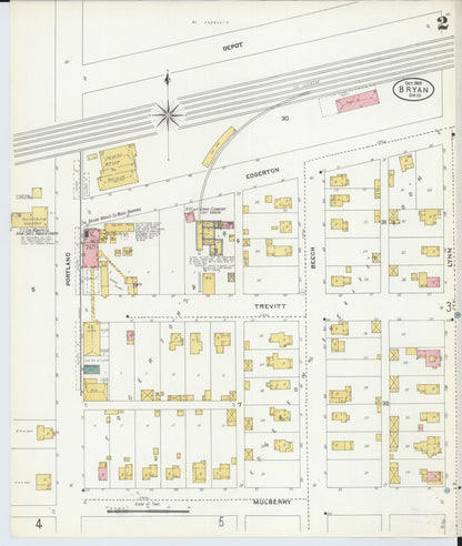 Sanborn Fire Insurance Map from Bryan, Williams County, Ohio (1905), Sheet #0002 - Historic Sanborn Fire Insurance Map Print, vintage old map wall art, antique decor, genealogy gift, Ohio Ohio map