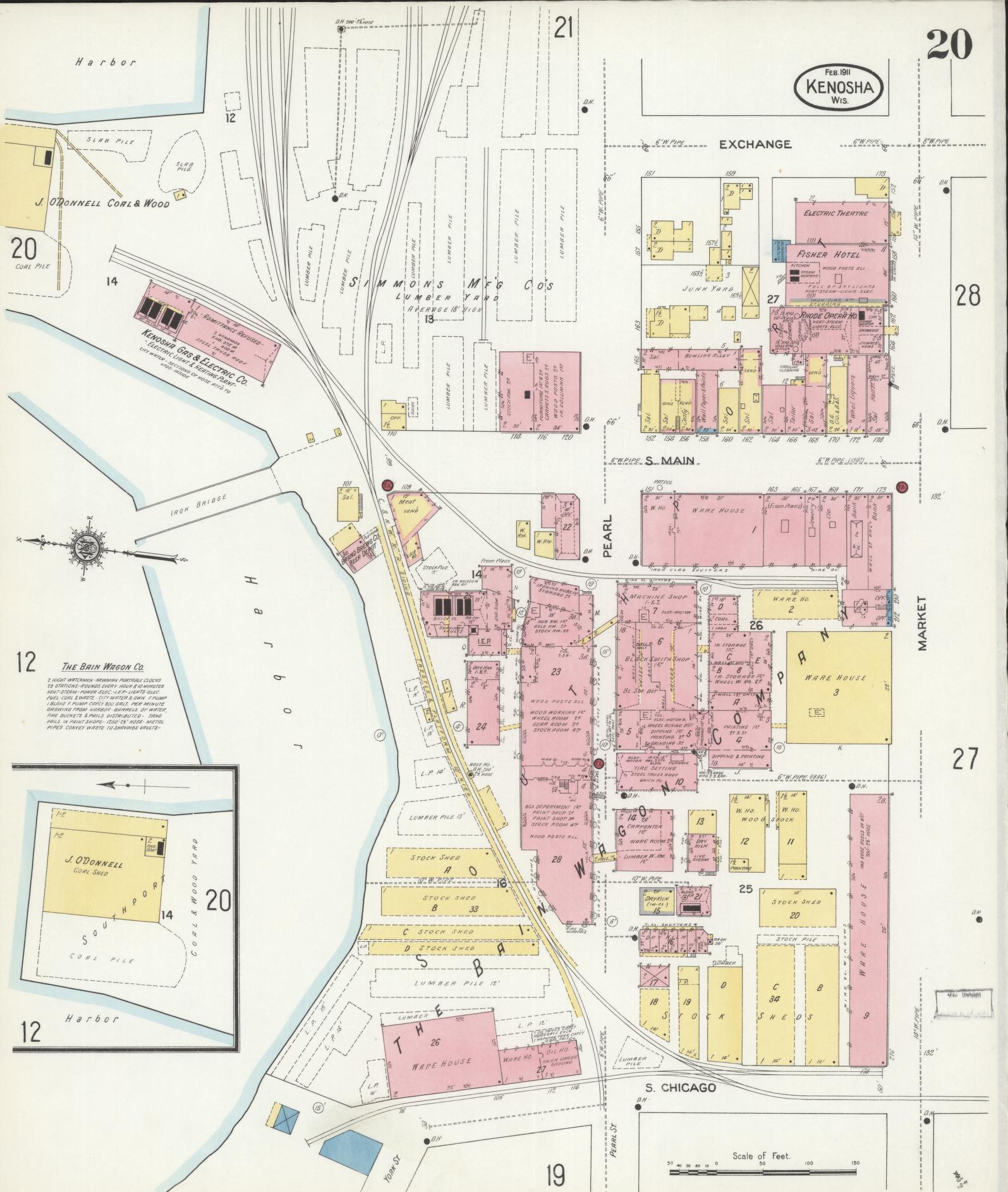 Sanborn Fire Insurance Map from Kenosha, Kenosha County, Wisconsin (1911), Sheet #0020 - Complete Map Set gallery image, historic Sanborn map, vintage wall art, Wisconsin Wisconsin