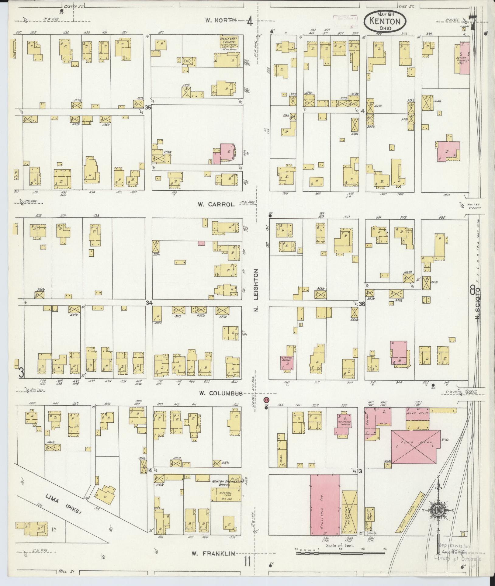 Sanborn Fire Insurance Map from Kenton, Hardin County, Ohio (1911), Sheet #0007 - Complete Map Set gallery image, historic Sanborn map, vintage wall art, Ohio Ohio