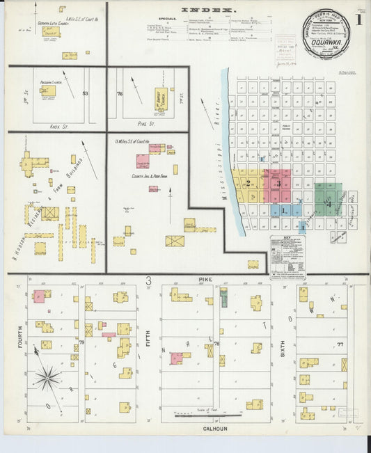 Sanborn Fire Insurance Map from Oquawka, Henderson County, Illinois (1899), Sheet #0001 - Complete Map Set gallery image, historic Sanborn map, vintage wall art, Illinois Illinois