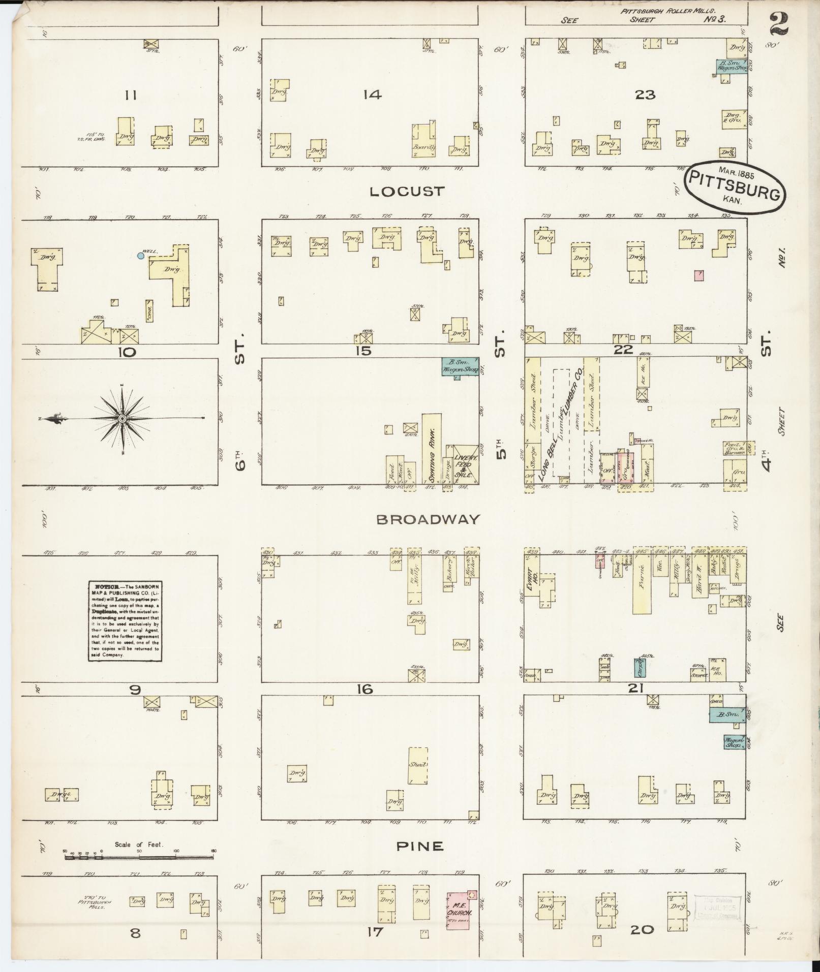 Sanborn Fire Insurance Map from Pittsburg, Crawford County, Kansas (1885), Sheet #0002 - Complete Map Set gallery image, historic Sanborn map, vintage wall art, Kansas Kansas