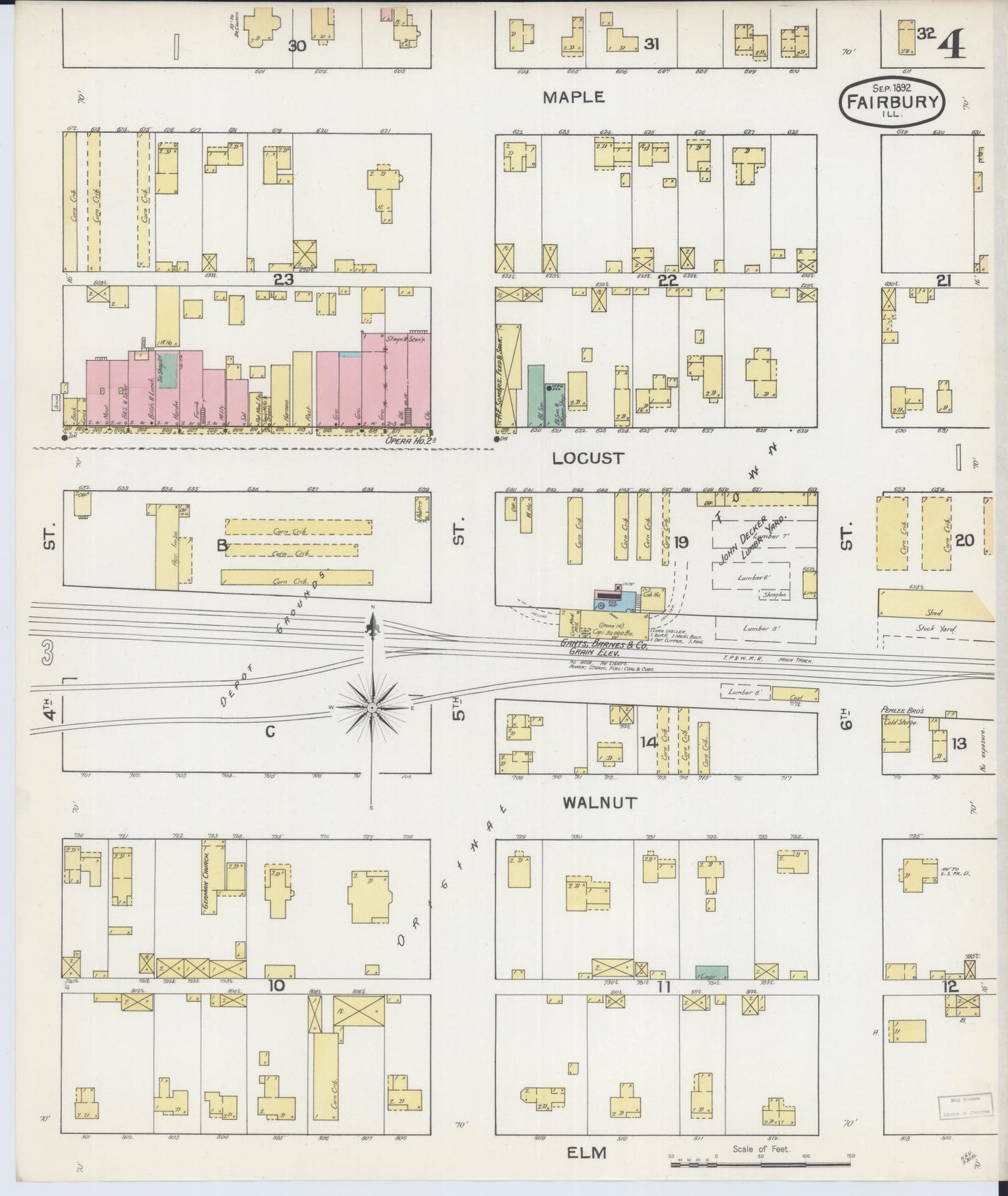 Sanborn Fire Insurance Map from Fairbury, Livingston County, Illinois (1892), Sheet #0004 - Complete Map Set gallery image, historic Sanborn map, vintage wall art, Illinois Illinois