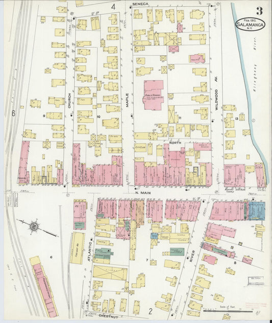 Sanborn Fire Insurance Map from Salamanca, Cattaraugus County, New York (1910), Sheet #0003 - Historic Sanborn Fire Insurance Map Print, vintage old map wall art, antique decor, genealogy gift, New York New York map