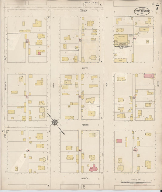 Sanborn Fire Insurance Map from Fort Benton, Chouteau County, Montana (1939), Sheet #0007 - Historic Sanborn Fire Insurance Map Print, vintage old map wall art, antique decor, genealogy gift, Montana Montana map