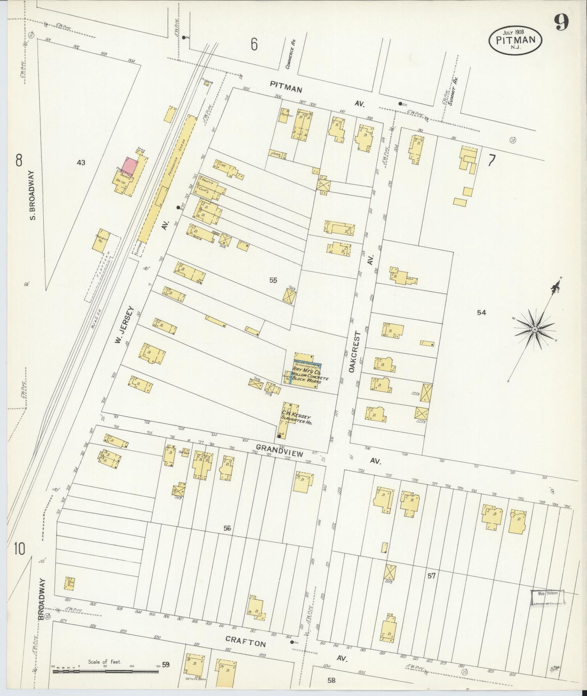 Sanborn Fire Insurance Map from Pitman, Gloucester County, New Jersey (1908), Sheet #0009 - Historic Sanborn Fire Insurance Map Print, vintage old map wall art, antique decor, genealogy gift, New Jersey New Jersey map