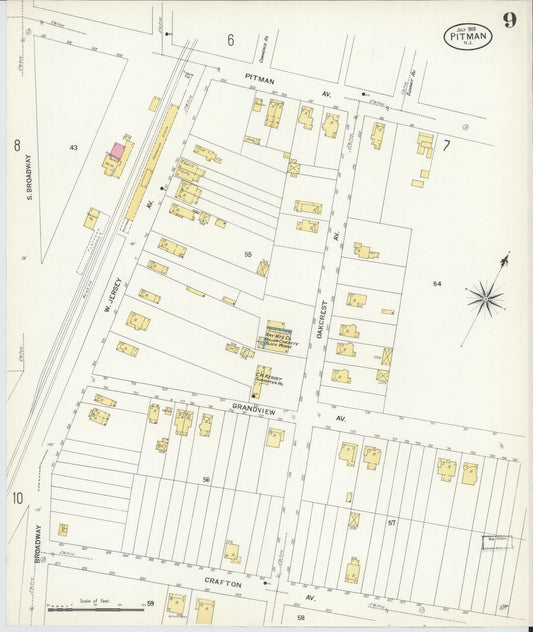 Sanborn Fire Insurance Map from Pitman, Gloucester County, New Jersey (1908), Sheet #0009 - Historic Sanborn Fire Insurance Map Print, vintage old map wall art, antique decor, genealogy gift, New Jersey New Jersey map