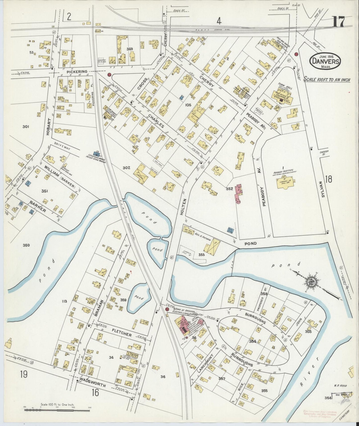 Sanborn Fire Insurance Map from Danvers, Essex County, Massachusetts (1916), Sheet #0017 - Complete Map Set gallery image, historic Sanborn map, vintage wall art, Massachusetts Massachusetts