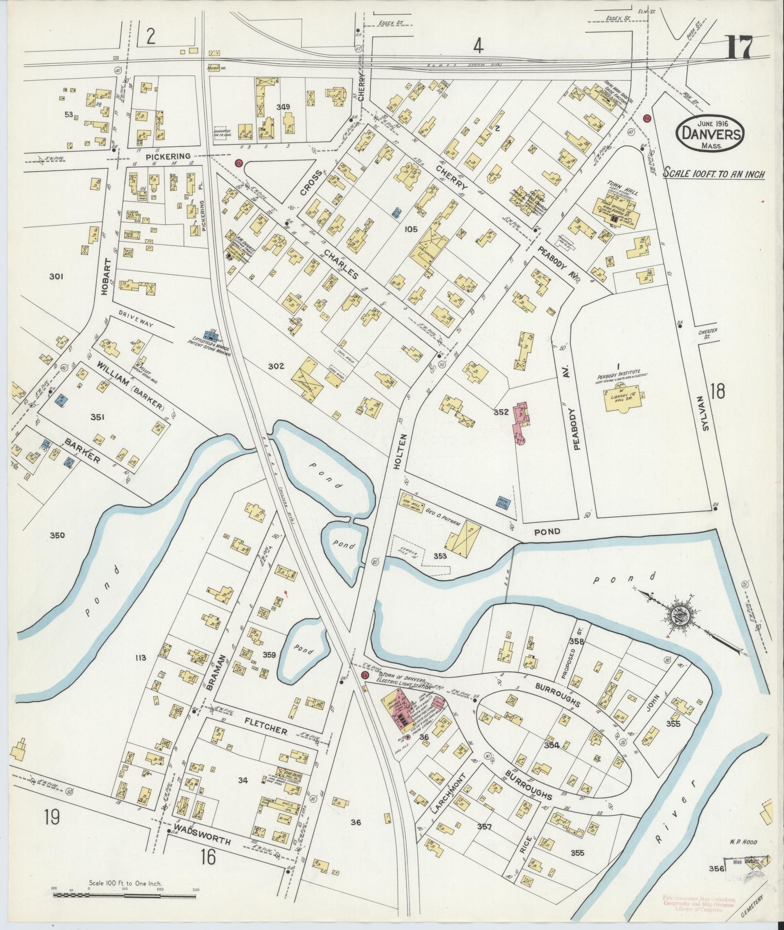 Sanborn Fire Insurance Map from Danvers, Essex County, Massachusetts (1916), Sheet #0017 - Complete Map Set gallery image, historic Sanborn map, vintage wall art, Massachusetts Massachusetts