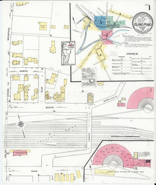 Sanborn Fire Insurance Map from Island Pond, Essex County, Vermont (1920), Sheet #0001 - Complete Map Set gallery image, historic Sanborn map, vintage wall art, Vermont Vermont
