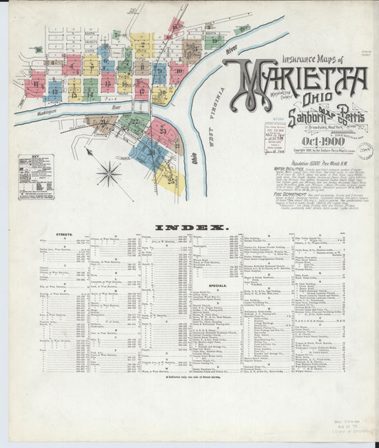 Sanborn Fire Insurance Map from Marietta, Washington County, Ohio (1900), Sheet #0001 - Historic Sanborn Fire Insurance Map Print, vintage old map wall art, antique decor, genealogy gift, Ohio Ohio map