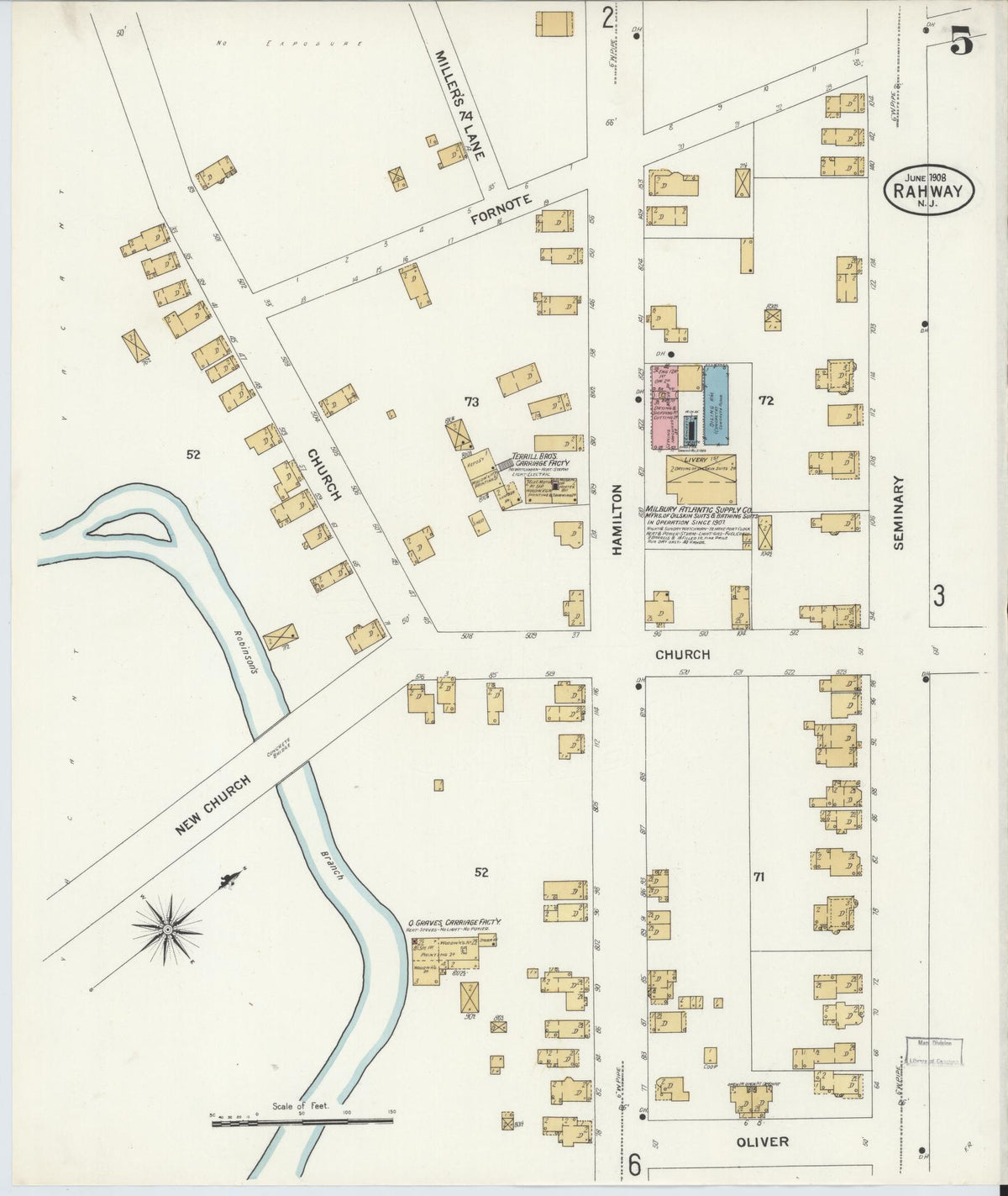 Sanborn Fire Insurance Map from Rahway, Union County, New Jersey (1908), Sheet #0005 - Complete Map Set gallery image, historic Sanborn map, vintage wall art, New Jersey New Jersey