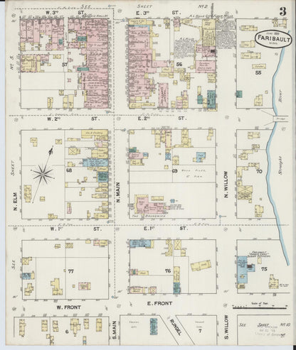 Sanborn Fire Insurance Map from Faribault, Rice County, Minnesota (1889), Sheet #0003 - Historic Sanborn Fire Insurance Map Print, vintage old map wall art, antique decor, genealogy gift, Minnesota Minnesota map