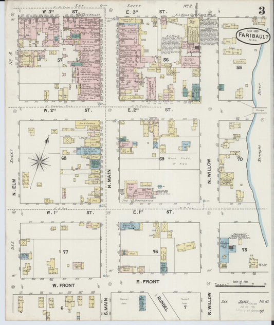 Sanborn Fire Insurance Map from Faribault, Rice County, Minnesota (1889), Sheet #0003 - Historic Sanborn Fire Insurance Map Print, vintage old map wall art, antique decor, genealogy gift, Minnesota Minnesota map