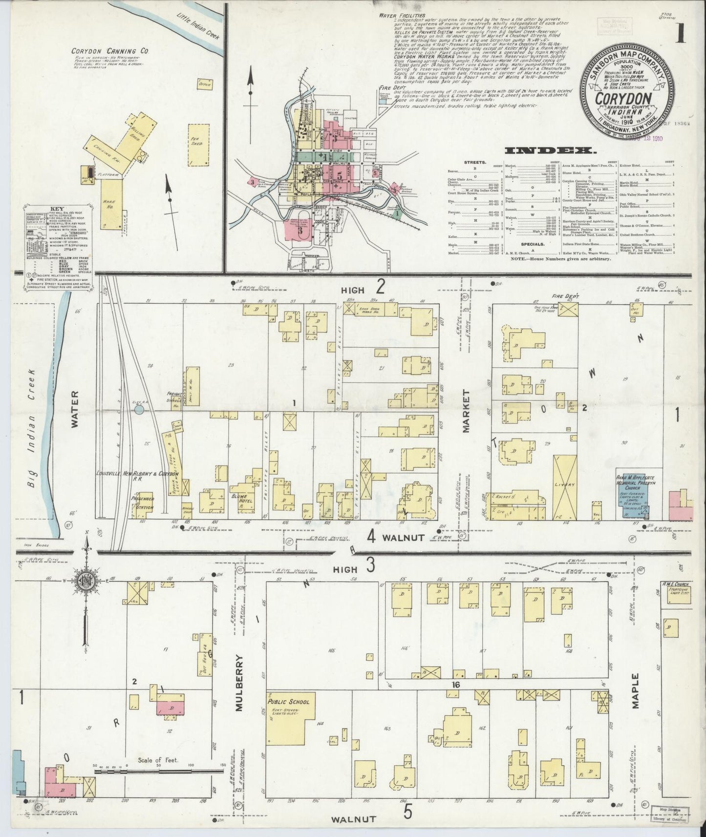 Sanborn Fire Insurance Map from Corydon, Harrison County, Indiana (1910), Sheet #0001 - Complete Map Set gallery image, historic Sanborn map, vintage wall art, Indiana Indiana