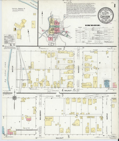 Sanborn Fire Insurance Map from Corydon, Harrison County, Indiana (1910), Sheet #0001 - Complete Map Set gallery image, historic Sanborn map, vintage wall art, Indiana Indiana