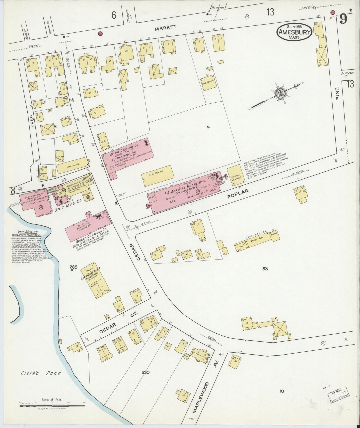 Sanborn Fire Insurance Map from Amesbury, Essex County, Massachusetts (1918), Sheet #0009 - Complete Map Set gallery image, historic Sanborn map, vintage wall art, Massachusetts Massachusetts