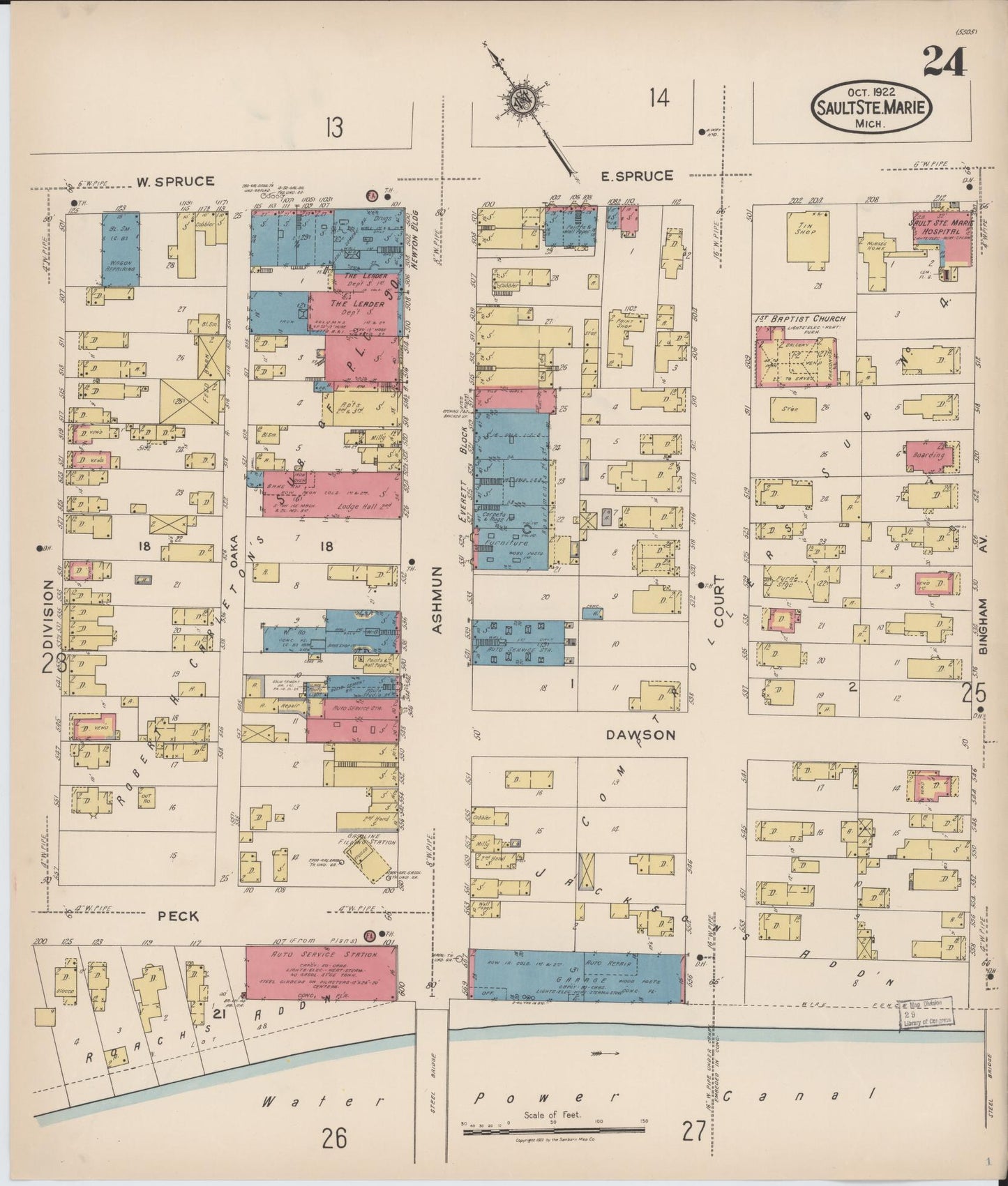 Sanborn Fire Insurance Map from Sault Sainte Marie, Chippewa County, Michigan (1922), Sheet #0024 - Complete Map Set gallery image, historic Sanborn map, vintage wall art, Michigan Michigan