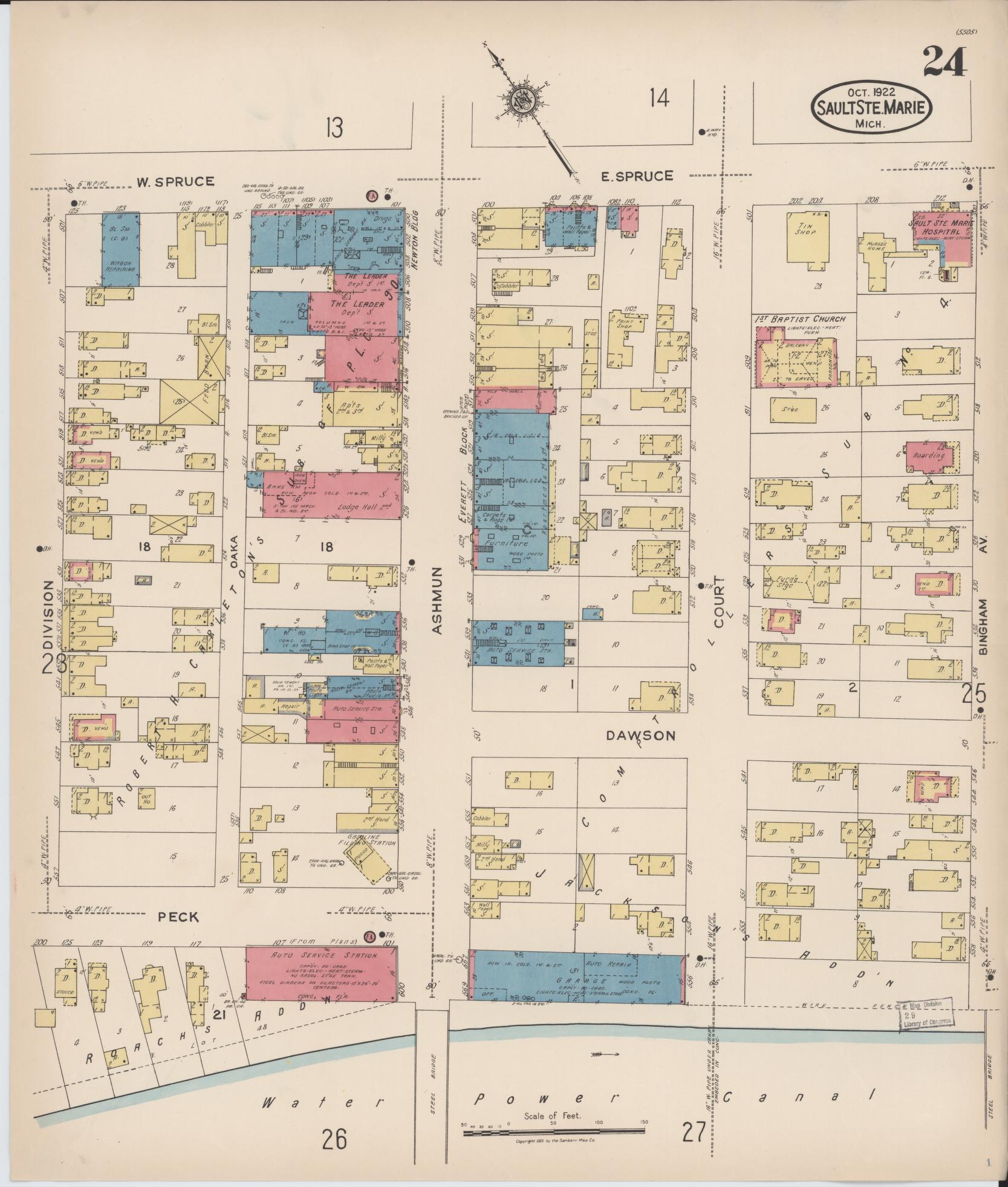 Sanborn Fire Insurance Map from Sault Sainte Marie, Chippewa County, Michigan (1922), Sheet #0024 - Complete Map Set gallery image, historic Sanborn map, vintage wall art, Michigan Michigan
