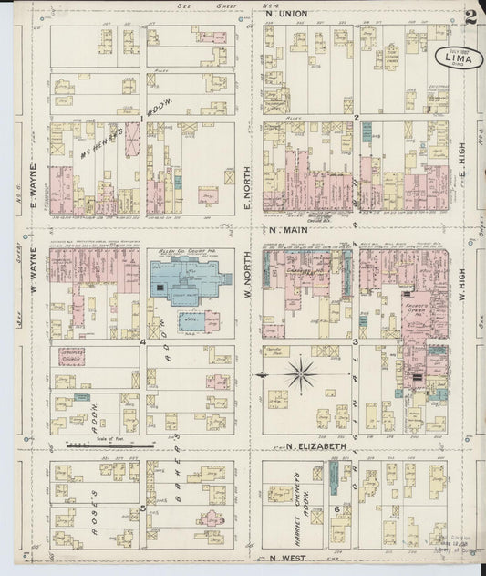 Sanborn Fire Insurance Map from Lima, Allen County, Ohio (1887), Sheet #0002 - Historic Sanborn Fire Insurance Map Print, vintage old map wall art, antique decor, genealogy gift, Ohio Ohio map
