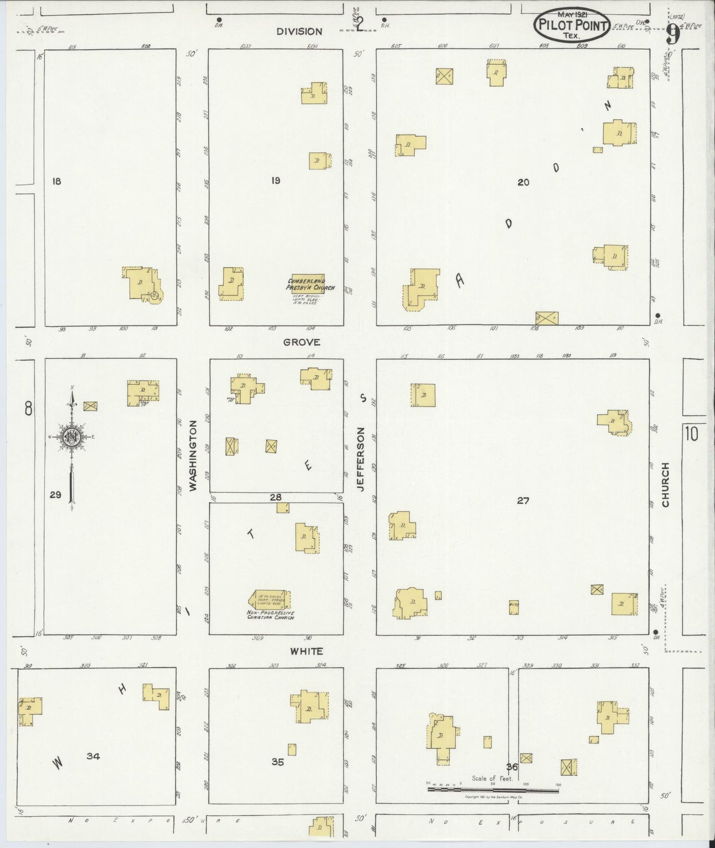 Sanborn Fire Insurance Map from Pilot Point, Denton County, Texas (1921), Sheet #0009 - Historic Sanborn Fire Insurance Map Print, vintage old map wall art, antique decor, genealogy gift, Texas Texas map