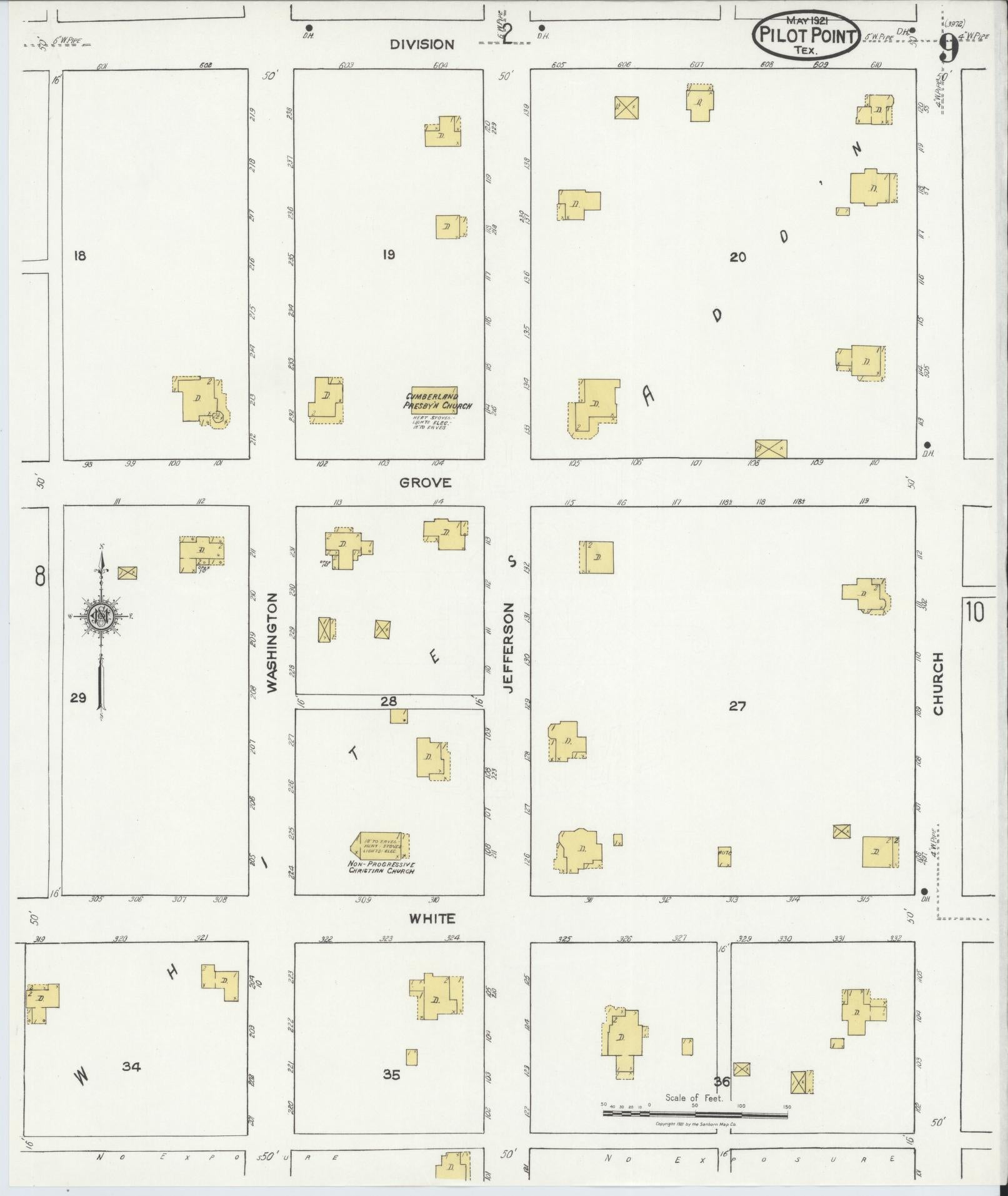 Sanborn Fire Insurance Map from Pilot Point, Denton County, Texas (1921), Sheet #0009 - Historic Sanborn Fire Insurance Map Print, vintage old map wall art, antique decor, genealogy gift, Texas Texas map