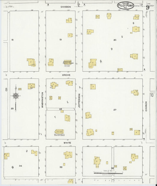 Sanborn Fire Insurance Map from Pilot Point, Denton County, Texas (1921), Sheet #0009 - Historic Sanborn Fire Insurance Map Print, vintage old map wall art, antique decor, genealogy gift, Texas Texas map