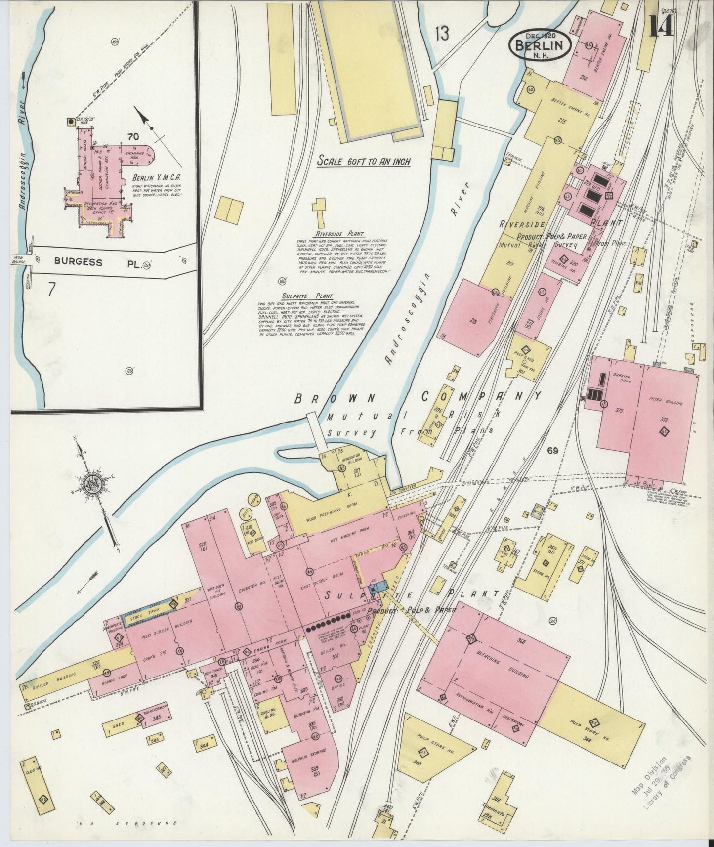 Sanborn Fire Insurance Map from Berlin, Coos County, New Hampshire (1920), Sheet #0014 - Complete Map Set gallery image, historic Sanborn map, vintage wall art, New Hampshire New Hampshire