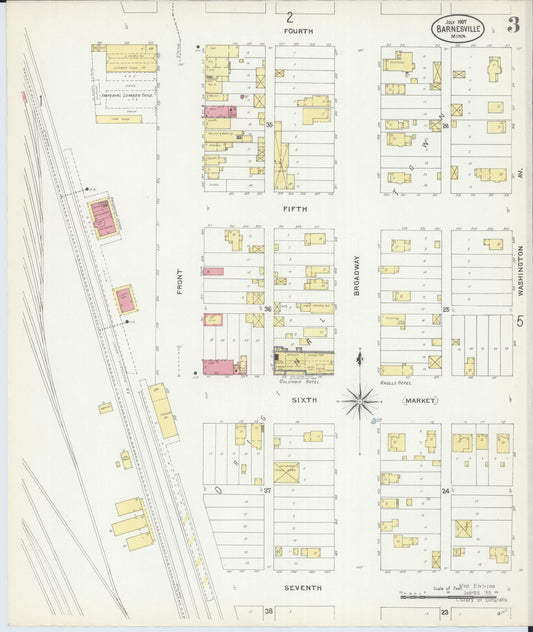 Sanborn Fire Insurance Map from Barnesville, Clay County, Minnesota (1907), Sheet #0003 - Historic Sanborn Fire Insurance Map Print, vintage old map wall art, antique decor, genealogy gift, Minnesota Minnesota map