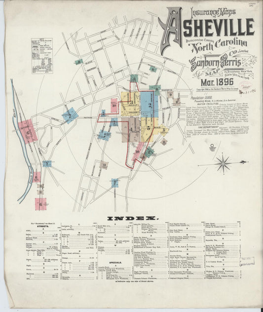 Sanborn Fire Insurance Map from Asheville, Buncombe County, North Carolina (1896), Sheet #0001 - Complete Map Set gallery image, historic Sanborn map, vintage wall art, North Carolina North Carolina