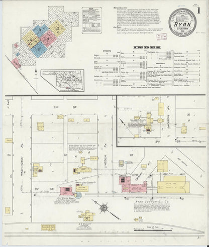 Sanborn Fire Insurance Map from Ryan, Jefferson County, Oklahoma (1914), Sheet #0001 - Complete Map Set gallery image, historic Sanborn map, vintage wall art, Oklahoma Oklahoma