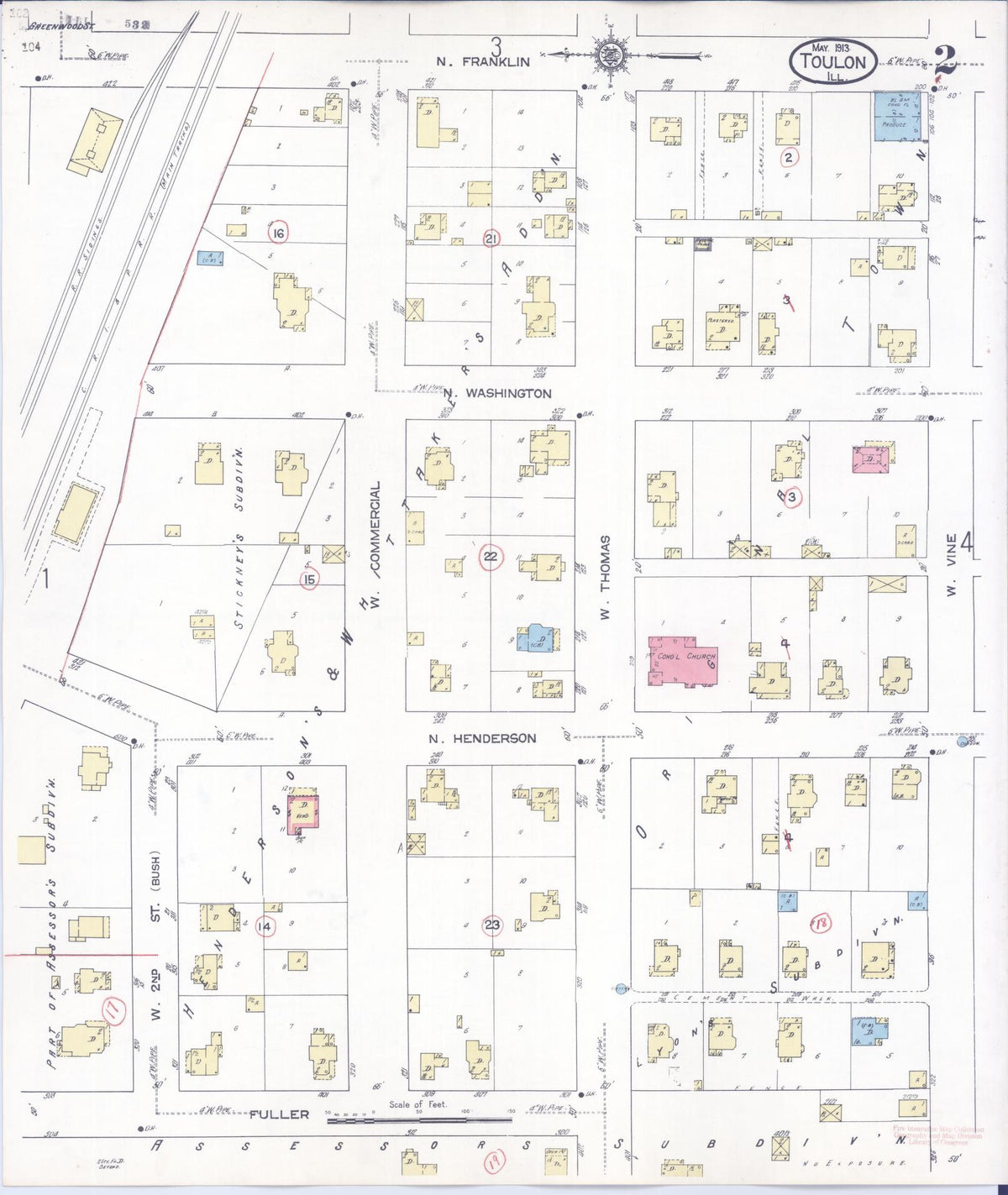 Sanborn Fire Insurance Map from Toulon, Stark County, Illinois (1913), Sheet #0002 - Complete Map Set gallery image, historic Sanborn map, vintage wall art, Illinois Illinois