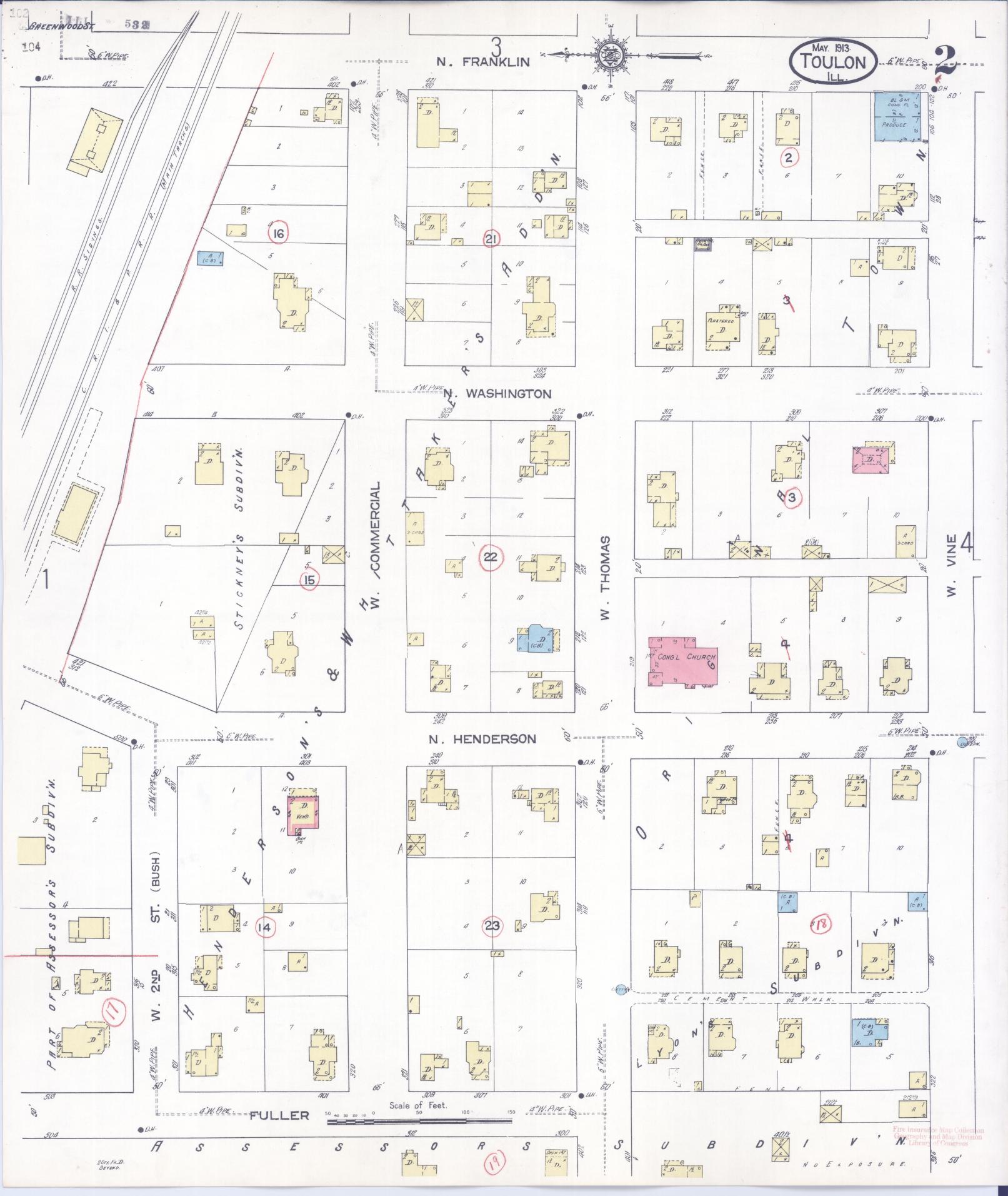 Sanborn Fire Insurance Map from Toulon, Stark County, Illinois (1913), Sheet #0002 - Complete Map Set gallery image, historic Sanborn map, vintage wall art, Illinois Illinois