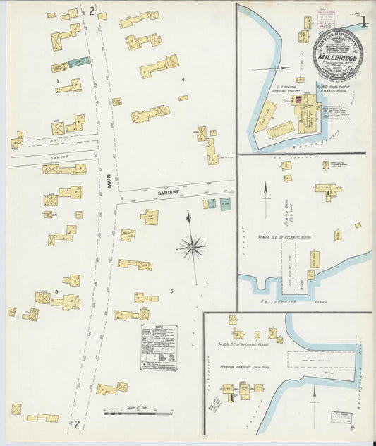 Sanborn Fire Insurance Map from Millbridge, Washington County, Maine (1906), Sheet #0001 - Historic Sanborn Fire Insurance Map Print, vintage old map wall art, antique decor, genealogy gift, Maine Maine map