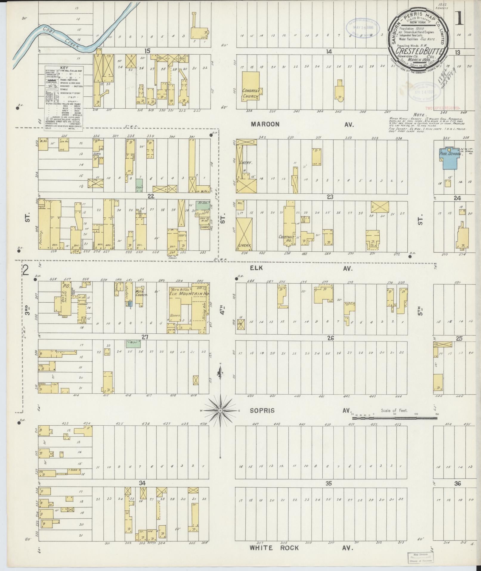 Sanborn Fire Insurance Map from Crested Butte, Gunnison County, Colorado (1898), Sheet #0001 - Historic Sanborn Fire Insurance Map Print, vintage old map wall art, antique decor, genealogy gift, Colorado Colorado map