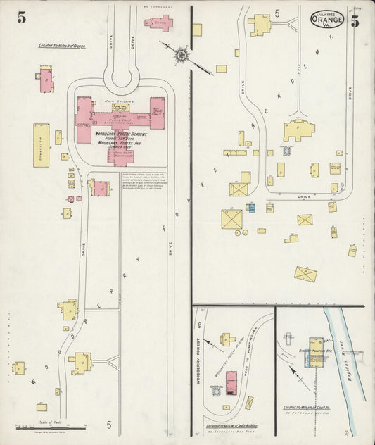 Sanborn Fire Insurance Map from Orange, Orange County, Virginia (1925), Sheet #0005 - Historic Sanborn Fire Insurance Map Print, vintage old map wall art, antique decor, genealogy gift, Virginia Virginia map