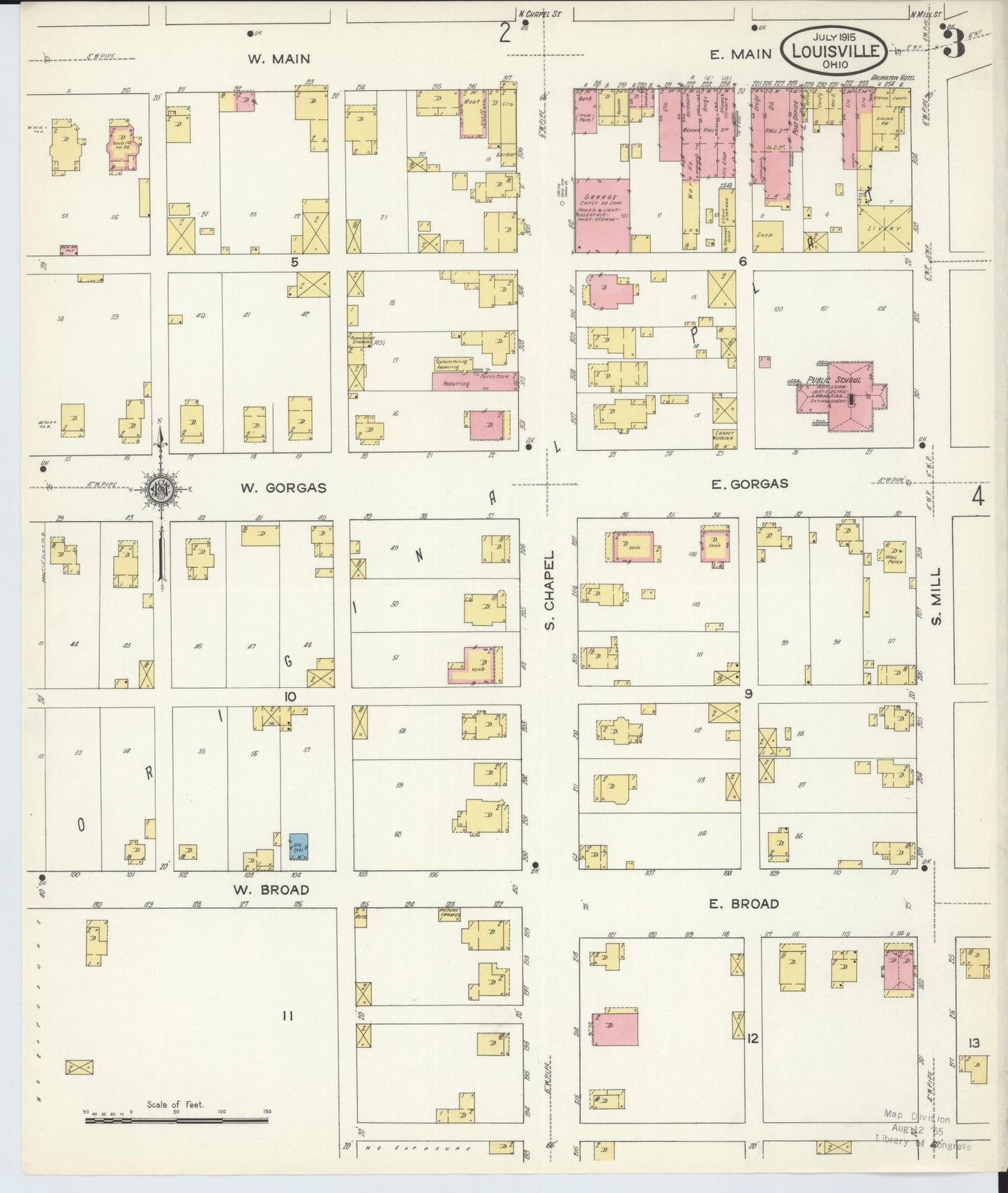Sanborn Fire Insurance Map from Louisville, Stark County, Ohio (1915), Sheet #0003 - Complete Map Set gallery image, historic Sanborn map, vintage wall art, Ohio Ohio