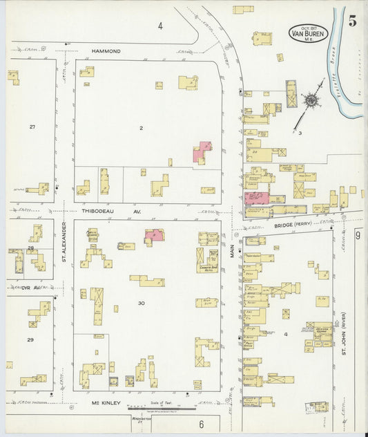 Sanborn Fire Insurance Map from Van Buren, Aroostook County, Maine (1917), Sheet #0005 - Historic Sanborn Fire Insurance Map Print, vintage old map wall art, antique decor, genealogy gift, Maine Maine map