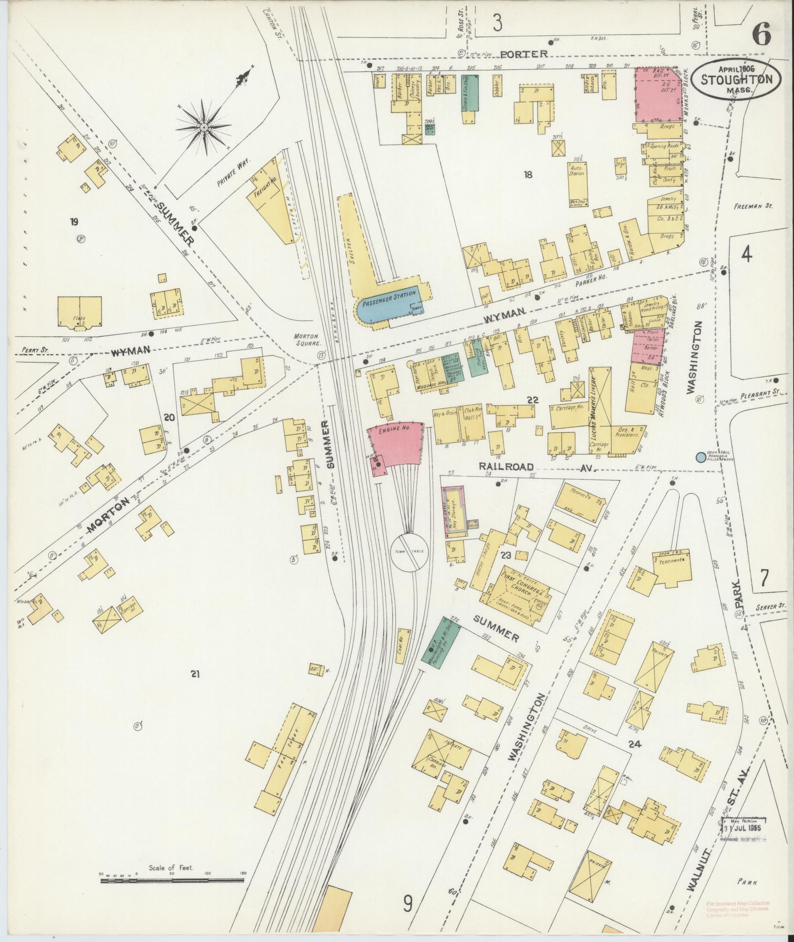 Sanborn Fire Insurance Map from Stoughton, Norfolk County, Massachusetts (1906), Sheet #0006 - Complete Map Set gallery image, historic Sanborn map, vintage wall art, Massachusetts Massachusetts