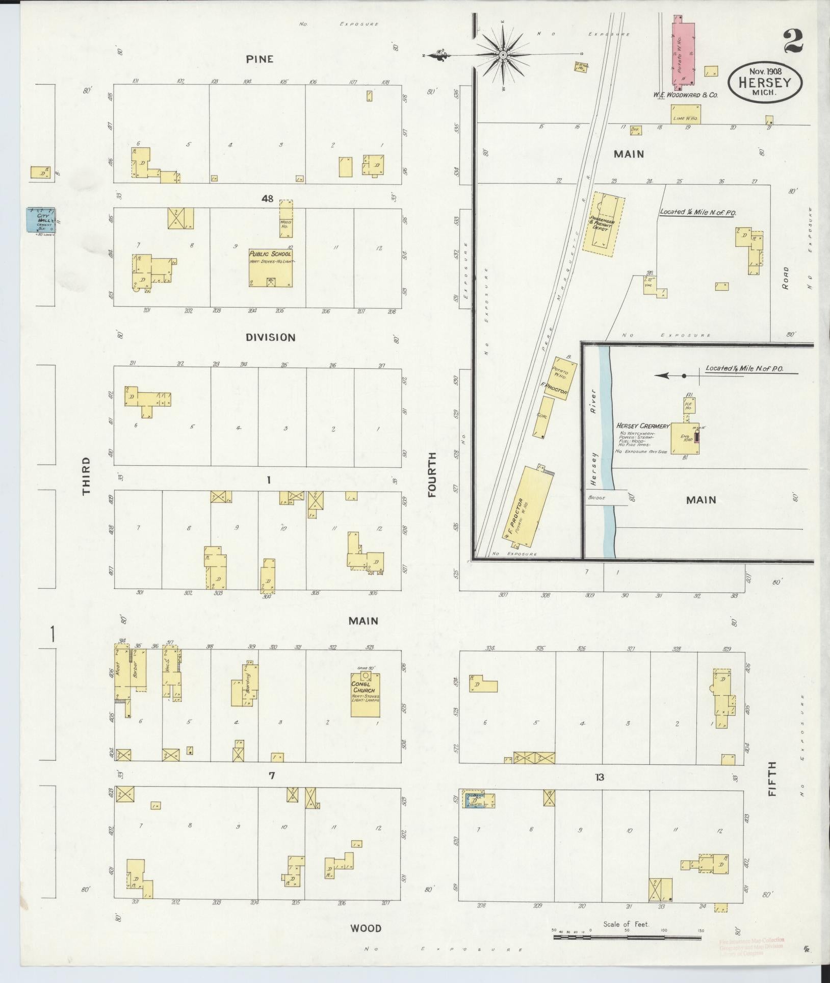 Sanborn Fire Insurance Map from Hersey, Osceola County, Michigan (1908), Sheet #0002 - Complete Map Set gallery image, historic Sanborn map, vintage wall art, Michigan Michigan