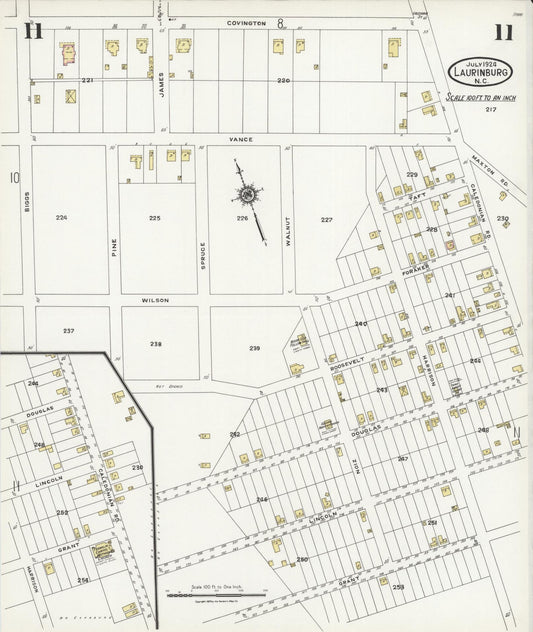 Sanborn Fire Insurance Map from Laurinburg, Scotland County, North Carolina (1924), Sheet #0011 - Historic Sanborn Fire Insurance Map Print, vintage old map wall art, antique decor, genealogy gift, North Carolina North Carolina map