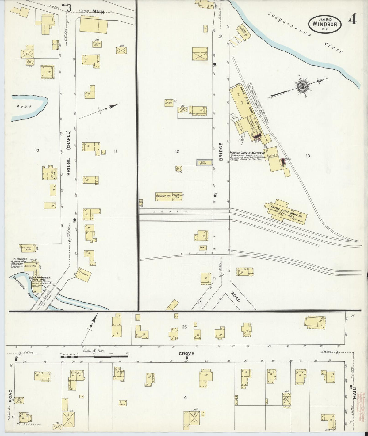 Sanborn Fire Insurance Map from Windsor, Broome County, New York (1912), Sheet #0004 - Historic Sanborn Fire Insurance Map Print, vintage old map wall art, antique decor, genealogy gift, New York New York map