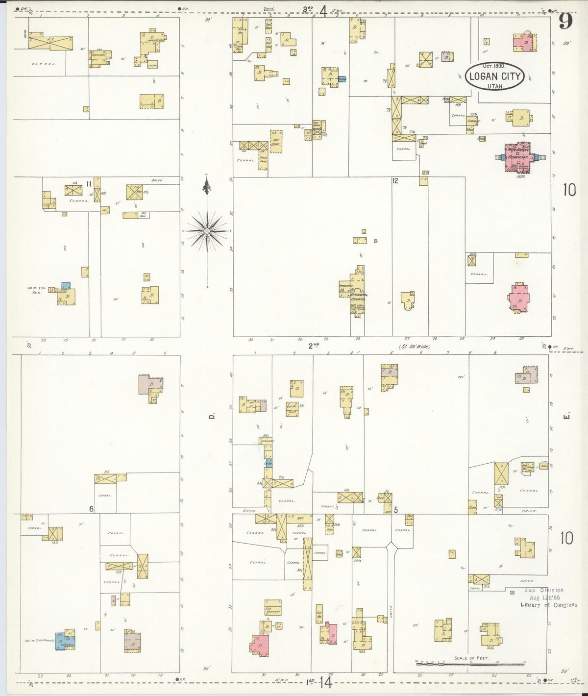 Sanborn Fire Insurance Map from Logan, Cache County, Utah (1900), Sheet #0009 - Historic Sanborn Fire Insurance Map Print, vintage old map wall art, antique decor, genealogy gift, Utah Utah map