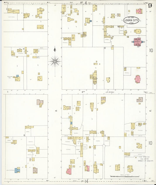 Sanborn Fire Insurance Map from Logan, Cache County, Utah (1900), Sheet #0009 - Historic Sanborn Fire Insurance Map Print, vintage old map wall art, antique decor, genealogy gift, Utah Utah map
