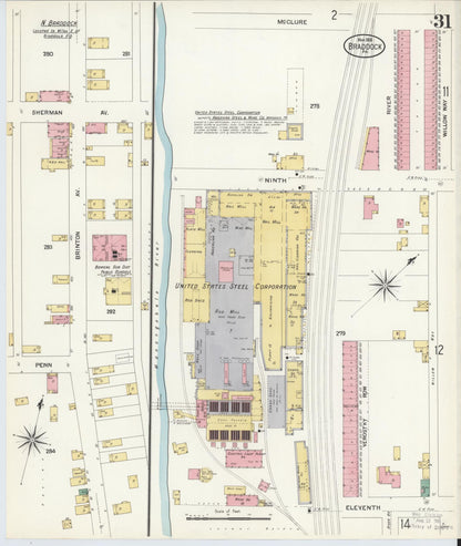 Sanborn Fire Insurance Map from Braddock, Allegheny County, Pennsylvania (1908), Sheet #0031 - Complete Map Set gallery image, historic Sanborn map, vintage wall art, Pennsylvania Pennsylvania